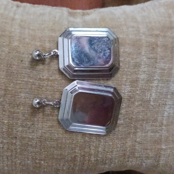 Rectangular Silver Tone Dangle Post Earrings - Picture 3 of 5